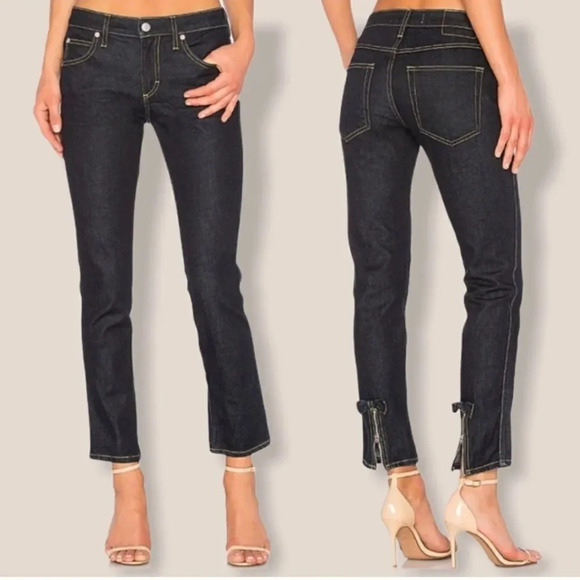 NEW Amo Womens Blue Mid Rise Bow Hem Straight Leg Ankle Jeans Size 27 - Picture 1 of 14